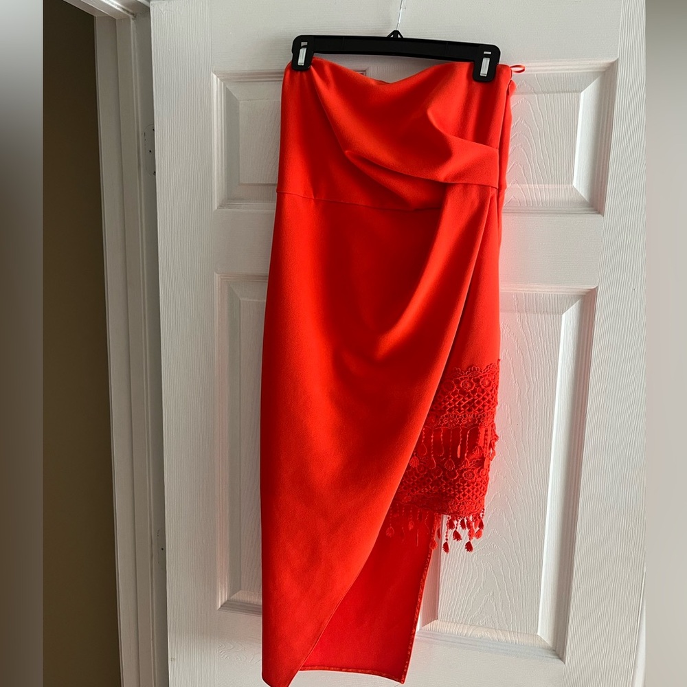 Coral strapless cocktail dress